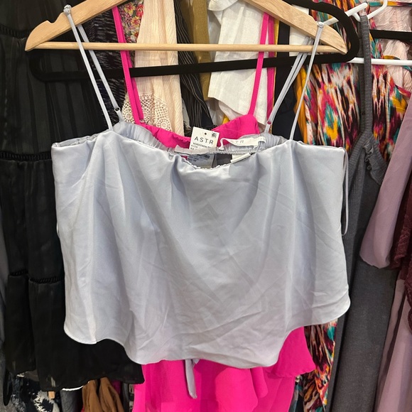 ASTR THE LABEL TIE BACK SQUARE NECK BLUE SILVER CAMI - Picture 8 of 9